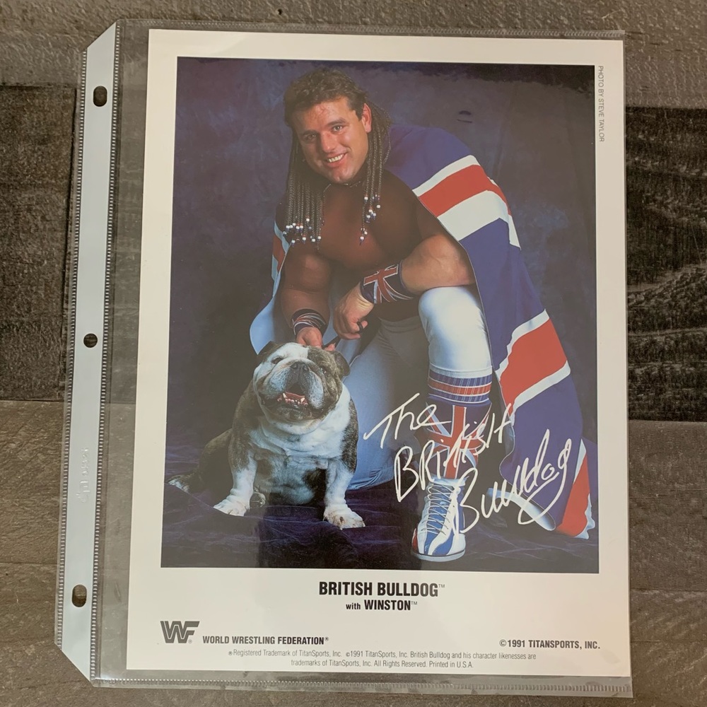 WWF VINTAGE BRITISH BULLDOG PRESS PROMO PHOTO FACSIMILE AUTOGRAPH FAN CLUB